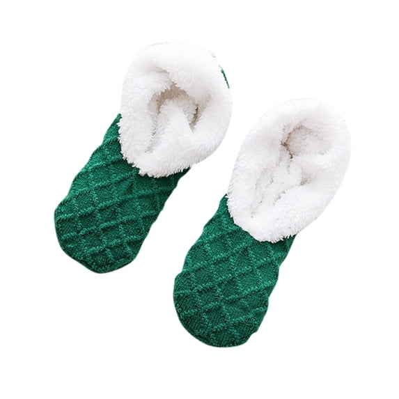 CXHEGBEJ 1Pair Knitted Coral Slippers Socks for Women Winter Warm Non Slip Floor Socks Fuzzy Cozy Sherpa Slipper Socks, Ultra Comfortable House Slippers for Female Green