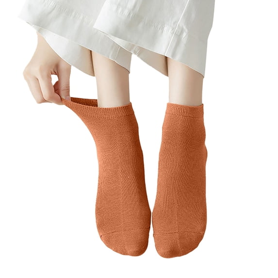 CXHEGBEJ 1Pair Soft Crew Cotton Socks For Women Lightweight Summer Fall Elastic Middle Tube Warm Ankle Socks for Casual Daily Wear Brick Red