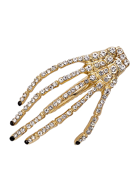 1pc Halloween Costumes Hair Clip With Rhinestones For Women Bone Hair Claw Hairpin Barrette Female Party Accessory Gold&Black