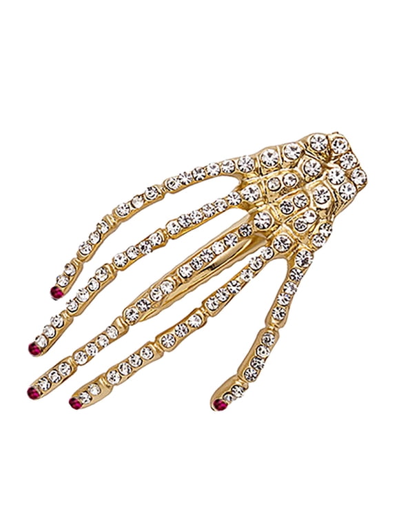 2pc Halloween Costumes Hair Clip With Rhinestones For Women Bone Hair Claw Hairpin Barrette Female Party Accessory Gold&Red