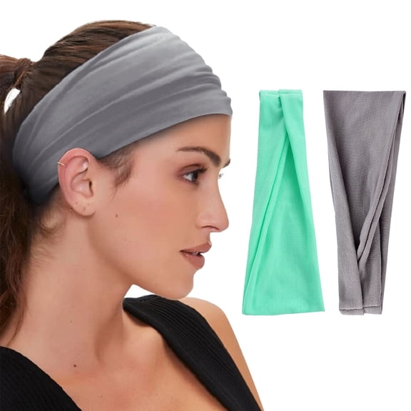CXHEGBEJ 2pccs Stretchy Knotted Headband for Women Men Turban Head Wrap Quick Dry Wide Elastic Hairband for Sport Yoga Fitness Hair Accessories Green&Gray