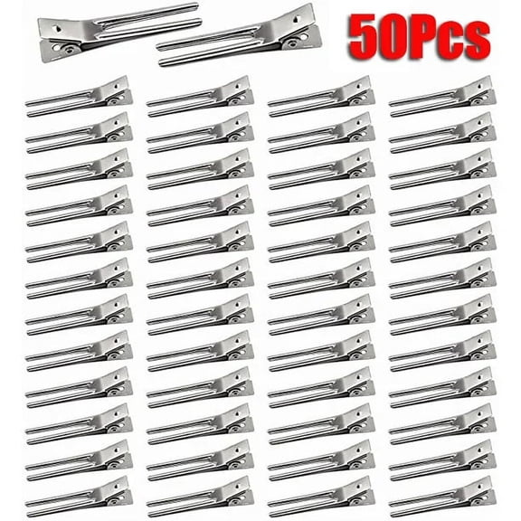 CXHEGBEJ 50Packs Double Prong Pin Curl Clips DIY Hair Clips for Hairdressing Setting Section Clips 1.8" Silver Rustproof Metal Curl Hair Clips for Styling Silver