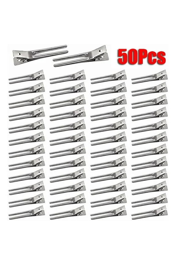 50Packs Double Prong Pin Curl Clips DIY Hair Clips for Hairdressing Setting Section Clips 1.8" Silver Rustproof Metal Curl Hair Clips for Styling Silver