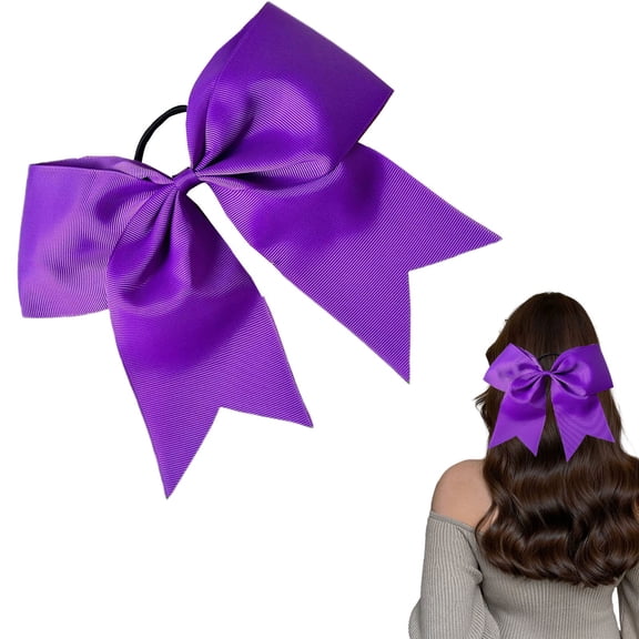 CXHEGBEJ 7inch Large Hair Bows Ties for Women, Bowknot Hair Ties Grosgrain Ribbon Hair Bow Ponytail Hair Bow Elastic Bands Big Bow Hair Tie Ribbon Bow Scrunchies for Female Gift Purple