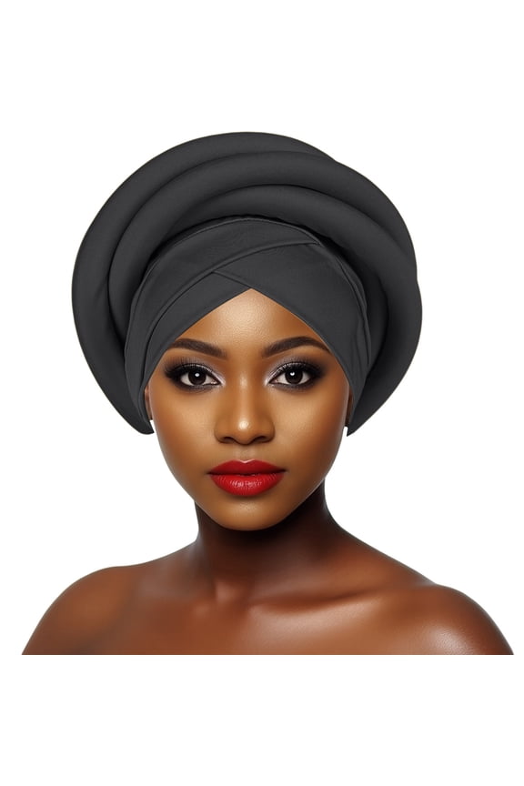 African Women Turban Caps Beanie Headscarf Pre Tied Braid Headwraps For Women Stretchy Chemo Headwear Bonnet Beanie Cap Hair Covers Black
