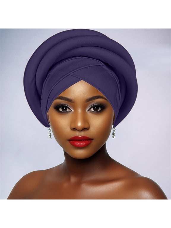 African Women Turban Caps Beanie Headscarf Pre Tied Braid Headwraps For Women Stretchy Chemo Headwear Bonnet Beanie Cap Hair Covers Navy