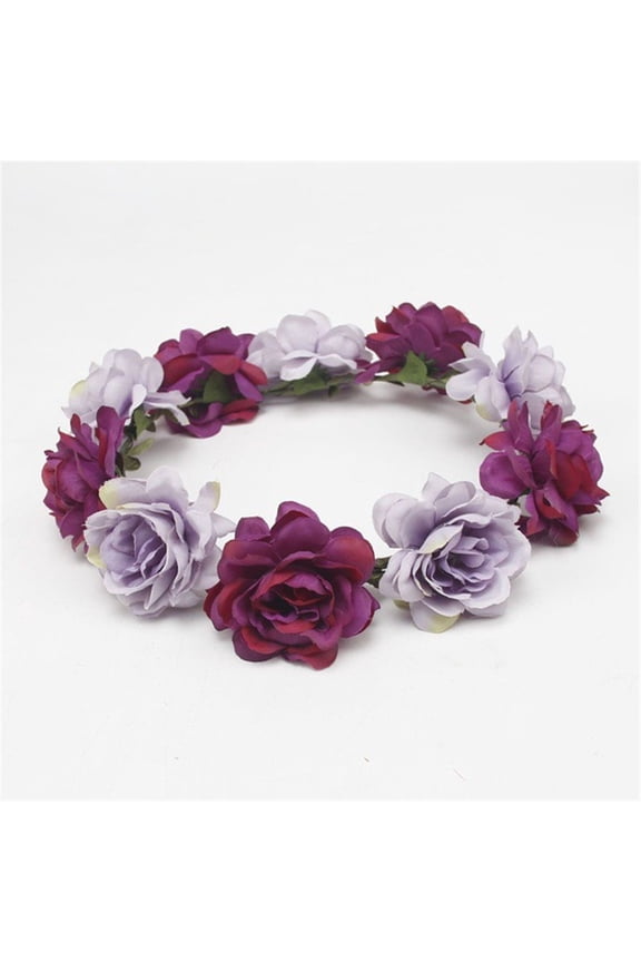 Artificial Flower Crown Headband for Women Floral Garland Hair Wreath Hair Hoop Boho Hair Band for Annual Wedding Bridal Beach Party Photo Decor Purple