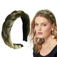 thumbnail image 1 of CXHEGBEJ Braided Hair Band For Women Velvet Braided Headband Female Fluffy No-Slip Wide Vintage Padded Head Hoop Headwear Headdress Casual Daily Wear Headpiece Army Green, 1 of 4