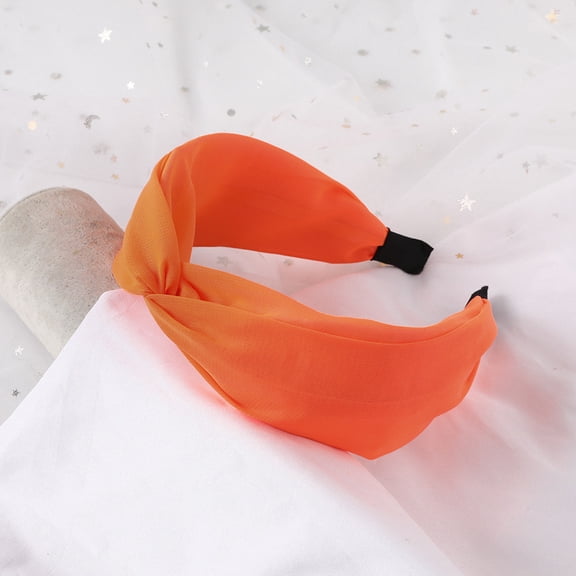 CXHEGBEJ Chiffon Twisted Knotted Wide Headband For Women Fluorescent Color Turban Non Slip Hair Hoop Hairband Hair Covering Headpiece for Daily Makeup Hair Accessory Orange