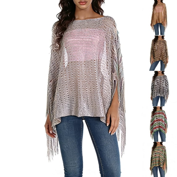 CXHEGBEJ Color Block Glitter Sheer Shawl Wrap For Women 1920s Wedding Carnival Travel Breathable With Fringe Outfits Outdoor Poncho Shirt Cover Up Black