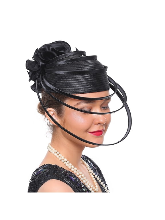 Exaggerated Floral&Loops Fascinator Hat Women Bridal Headdress Retro Tea 1920s Party Headpiece Derby Headband for Wedding Banquet Cocktail Black
