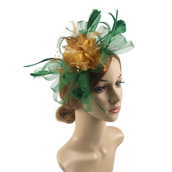 CXHEGBEJ Fascinators Hat for Women Bride Tea Party Pull On Headband Kentucky Derby Wedding Flower Cocktail Mesh Feathers Hair Clip Headdress Brown