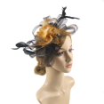 thumbnail image 1 of CXHEGBEJ Fascinators Hat for Women Bride Tea Party Pull On Headband Kentucky Derby Wedding Flower Cocktail Mesh Feathers Hair Clip Headdress Gold, 1 of 4