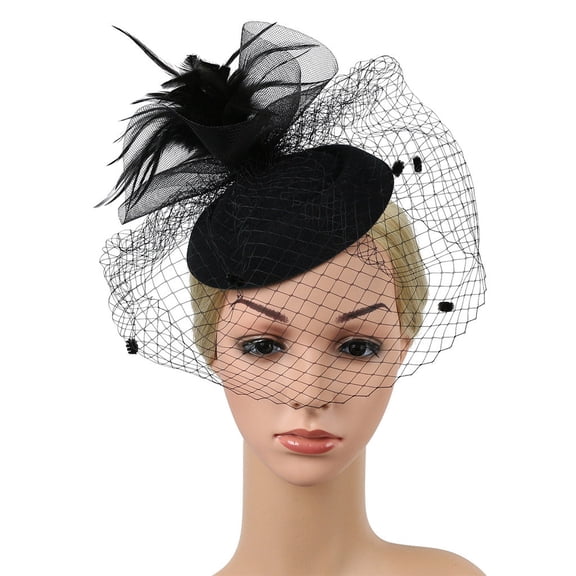 CXHEGBEJ Fascinators Hat for Women Pillbox Hat Cocktail Tea Party Headwear Hair Clip Veil Flower Derby Hats for Wedding Black #1
