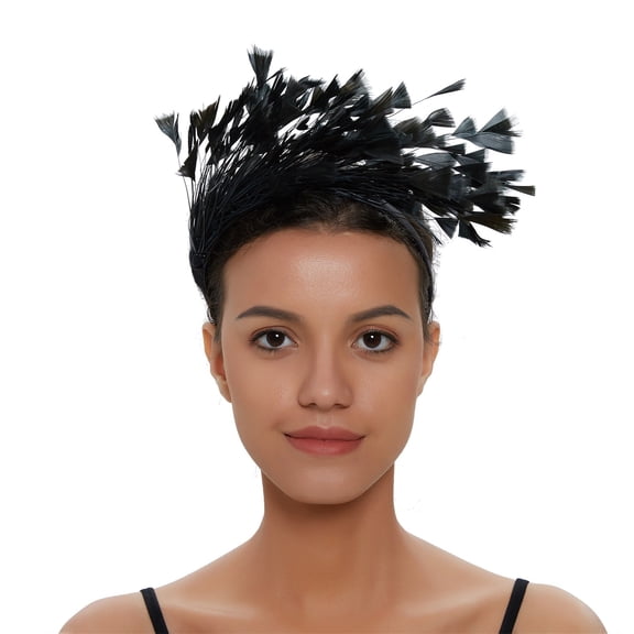 CXHEGBEJ Feather Headbands for Women Hair Hoop Party Hair Accessories Tea Party Cocktail Fascinator Hairbands Headpiece Black
