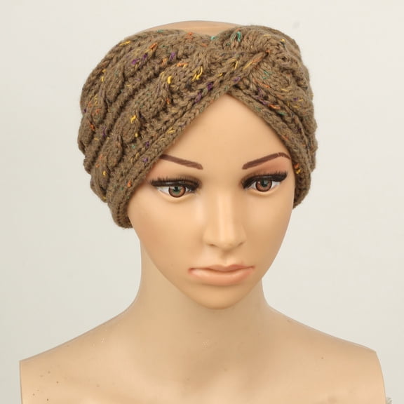 CXHEGBEJ Fleece Lined Splice Multicolor Chunky Crochet Knit Twist Headband for Women Thick Warm Winter Ear Warmer Hair Band Stretchy Headwrap Ear Covers for Daily Use Coffee