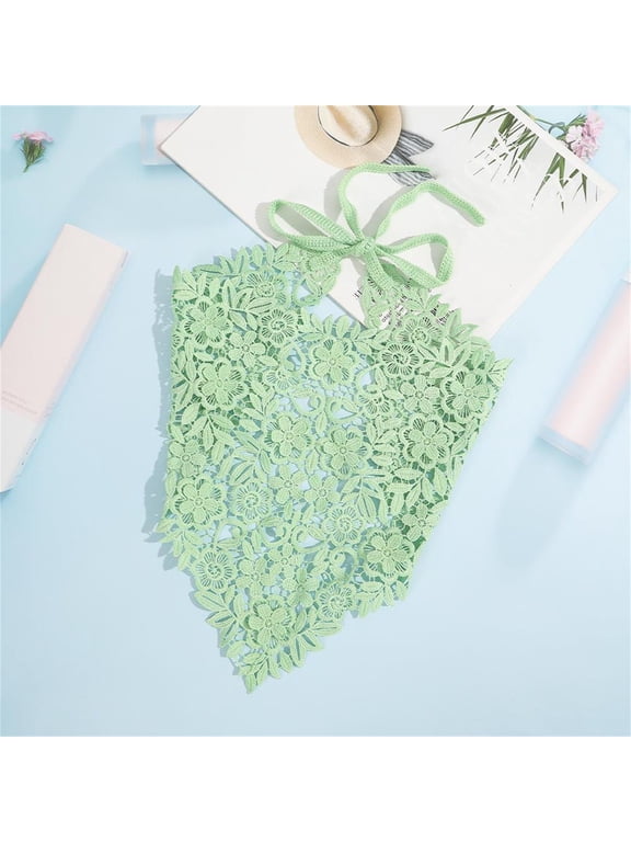 Floral Lace Bandana Headscarf Boho Headbands For Women Headband Triangle Head Wrap Adjustable Long Tie Hairband Hair Bandanas Accessories For Hair Styling Green#1