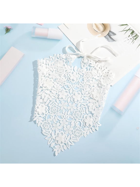 Floral Lace Bandana Headscarf Boho Headbands For Women Headband Triangle Head Wrap Adjustable Long Tie Hairband Hair Bandanas Accessories For Hair Styling White