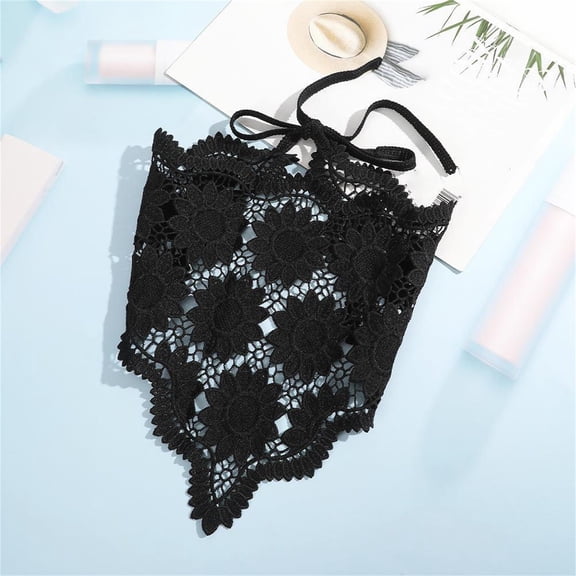CXHEGBEJ Floral Lace Bandana Headscarf Boho Headbands For Women Headband Triangle Head Wrap Adjustable Long Tie Hairband Hair Bandanas Accessories For Hair Styling Black#1
