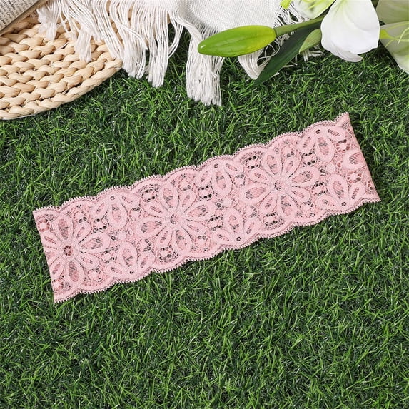 CXHEGBEJ Floral Lace Boho Headbands For Women Rhinestone Headband Head Wrap Elastic Hairband Hair Bandanas Accessories For Hair Styling Pink Width 6.5cm