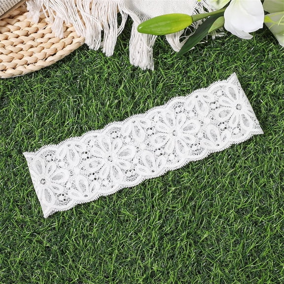 CXHEGBEJ Floral Lace Boho Headbands For Women Rhinestone Headband Head Wrap Elastic Hairband Hair Bandanas Accessories For Hair Styling White Width 6.5cm