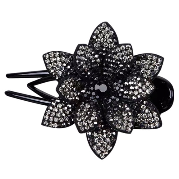 CXHEGBEJ Glitter Sparkly Crystals Rhinestones Decorative Flower Hair Claws Clips Floral Barrettes Bun Hairpins Clamps Hair Accessories for Women Thick Long Hair Ponytail Black