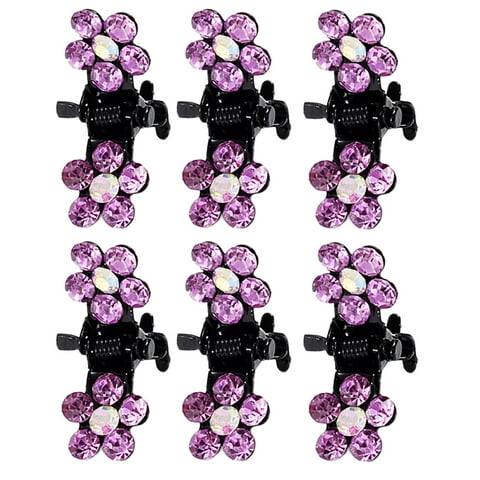 CXHEGBEJ Hair Clips,Mini Hair Clips No-Slip Grip Jaw Clips Glitter Teeth Clips Rhinestone Metal Clamps Light Purple*6