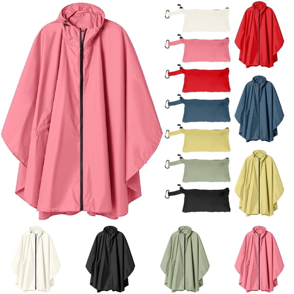 CXHEGBEJ Hooded Zipper Rain Poncho For Women Men Shawl Wrap Waterproof Lightweight Cardigan Tops Capelets Bat Sleeve Raincoat Cape for Unisex Adults Outdoor Travel Commute Black