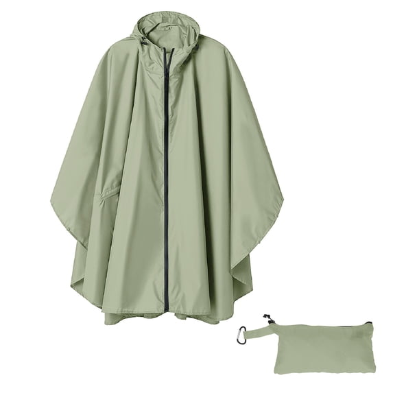 CXHEGBEJ Hooded Zipper Rain Poncho For Women Men Shawl Wrap Waterproof Lightweight Cardigan Tops Capelets Bat Sleeve Raincoat Cape for Unisex Adults Outdoor Travel Commute Green
