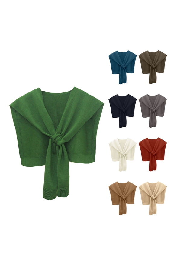 Knit Small Shawl Wrap For Women Solid Color Autumn Winter Versatile Casual Shoulder Warmer Trendy Knitted Yarn Scarf Cape Open Front Tie Knotted Cardigan Top Army Green