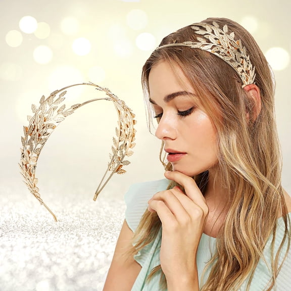 CXHEGBEJ Leaf Shape Wide Headband for Women Bridal Hair Crown Headdress Metal Leaf Branch French Hair Bands Hair Hoop Hair Accessories For Party Bridal Wedding Daily Gold