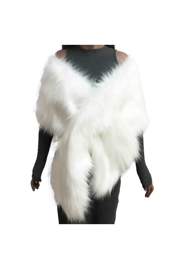 Luxury Plush Collar Scarf Wrap for Women Poncho Wrap Soft Fluffy Cross Front Neck Warmer Shawl Cape Wrap Cardigan Cape Cover Up White