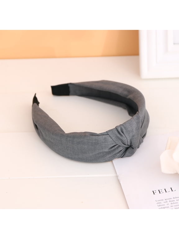 CXHEGBEJ Matte Fabric Twisted Knot Headband for Women Non Slip Hair Hoop Minimalist Hair Bands Hair Wrap For Daily Office Party Facial Hair Accessories Grey