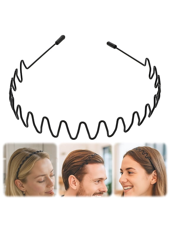 Metal Headbands for Men and Women Black Wavy Hair Band Non Slip Headwear Hoop Comb Headband with Teeth for Sports Washing Face Black Style A
