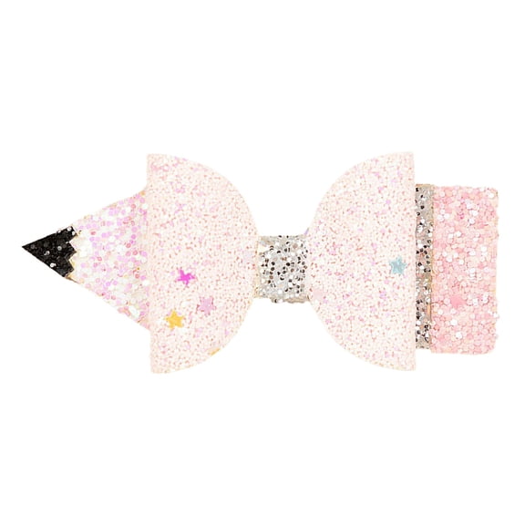 CXHEGBEJ Pencil Hair Bows Snap Hair Clips Glitter Hairpins Barrette First Day of School Hairpin Grab Clip Hair Styling Accessories for Female Gifts Pink