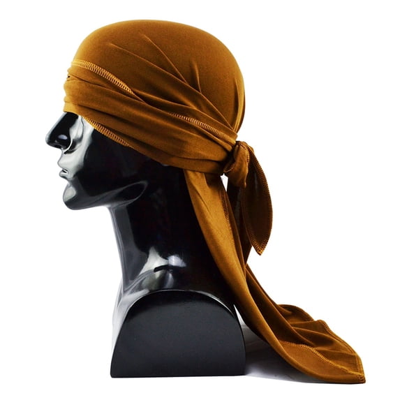 CXHEGBEJ Plain Color Headwrap For Men Women Street Dance Headscarf With Four Sides High Elastic Long Tail Tie Hat Breathable Unisex Adjustable Turban Cap For Hair Styling Coffee