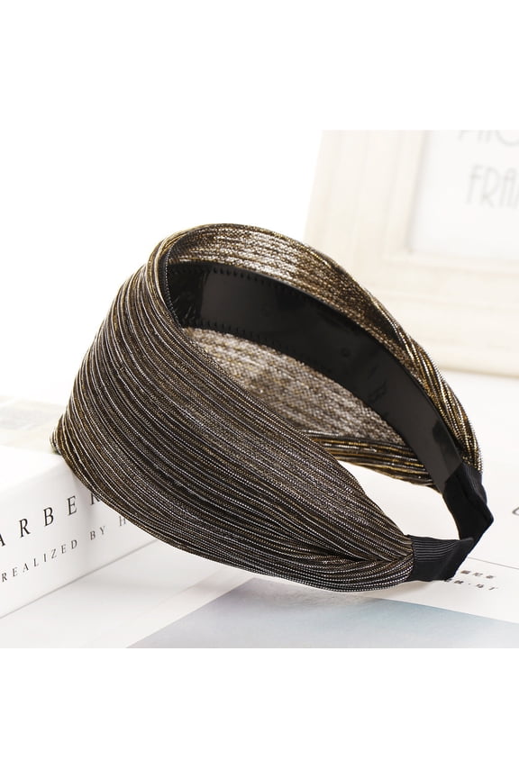 Pleated Glitter Tulle Headband for Women Non Slip Wide Hair Hoop Elegant Hair Bands Hair Wrap For Daily Office Party Facial Hair Accessories Gold