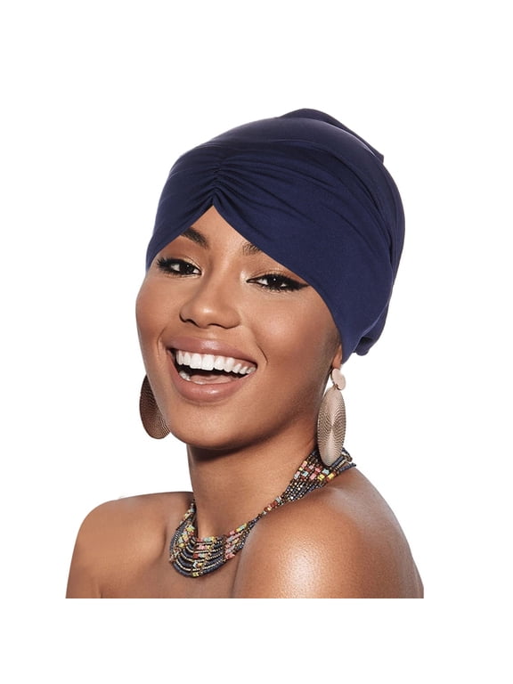 Pleated Hijab for Womens Chemo Beanies Cancer Turbans Hats Cap Hair Cover Headwrap Headwear Sleep Cap Cancer Hair Covers Head Coverings Navy