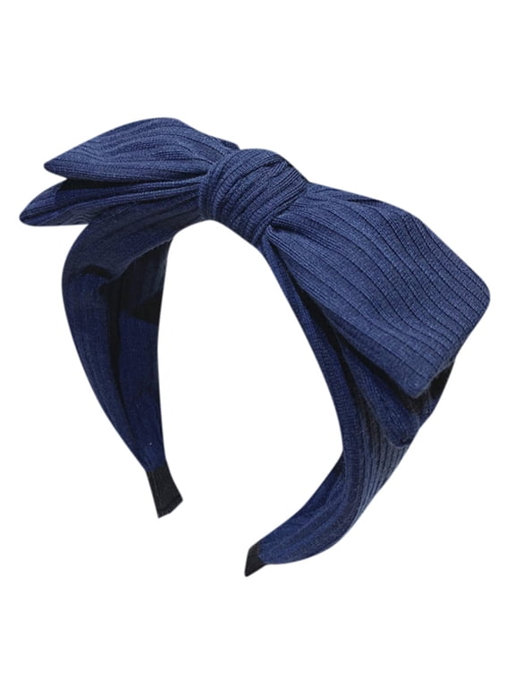 Rib Knit Big Bow Wide Headband for Women Soft Stretchy Non-slip Hair Hoop Vintage Hair Band Hair Wrap for Skincare Daily Hairstyle Navy