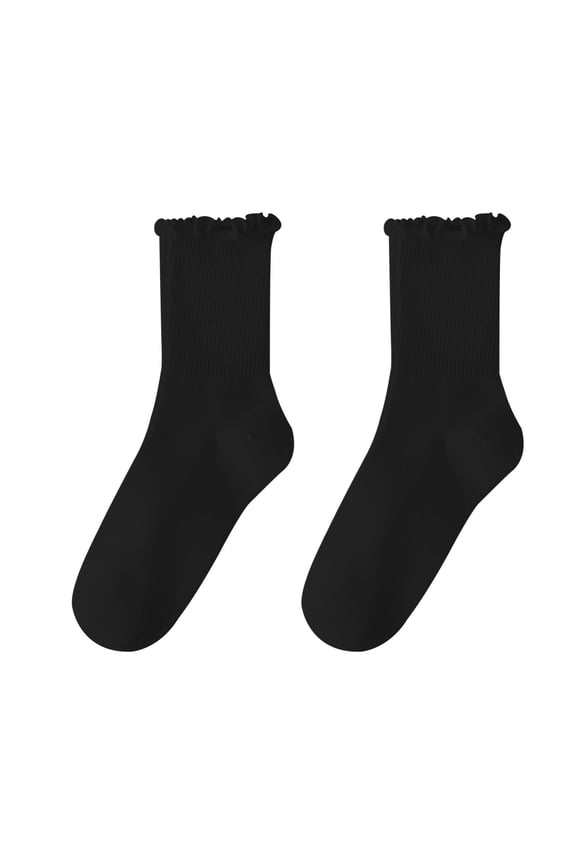 Ruffle Socks 1pair Cotton Ruffles Ankle Socks For Women Stocking Spring Fall Winter Middle Tube Breathable Anti Slip Socks Black