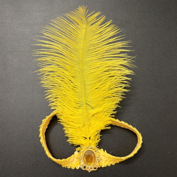 CXHEGBEJ Sequins Feather Headpiece For Women 1920s Flapper Headband Party Headwear Hair Costume Accessory Female Headdress Headwrap Yellow with 1 Feather