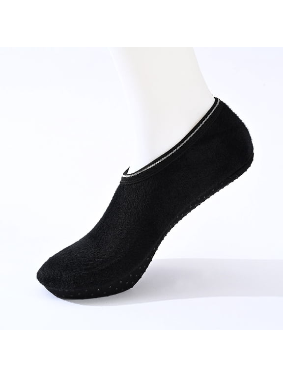 Slipper Non-Skid Bottom Socks For Womens Warm Soft Fleece Gripper Slipper Non-Slip Velvet Indoor Socks Slippers Thermal Foot Cover for Female Gift Black L