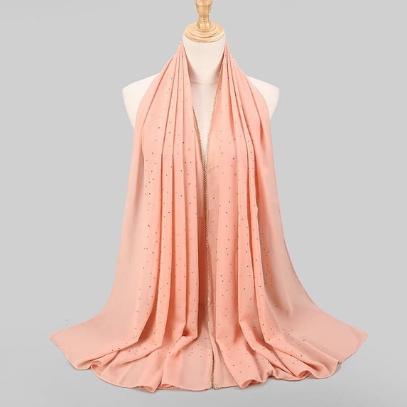 CXHEGBEJ Soft Chiffon Rhinestone Shawl Wrap For Women Spring Summer Fall Long Headscarf Shawl Muslim Hijab Poncho Casual Cape Top Scarf Orange