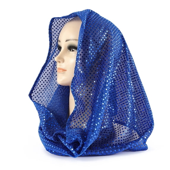 CXHEGBEJ Sparkling Sequin Headscarf Cap For Women Shine Hijab Female Headwrap Bonnet Glitter Neck Cover Headband Turbante Bandana Hat Headpiece Head Coverings Blue
