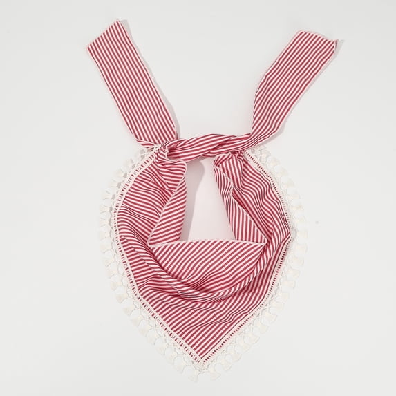 CXHEGBEJ Striped Printed Triangle Hair Band with Tassel Fringe For Womens Head Wrap Hair Bandanas Adjustable Tie Knot Head Kerchief Hair Accessories Head Coverings Red