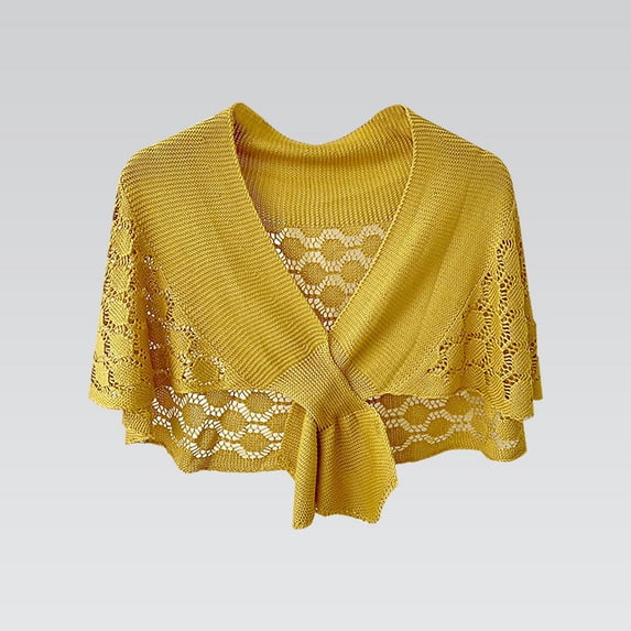 CXHEGBEJ Thin Hollow Out Knitted Short Shawl Wrap for Women Lightweight Sun Protection Tie Front Cape Ponchos Scarf Cloak Shawl Scarves Summer Breathable Cropped Cover Up Yellow