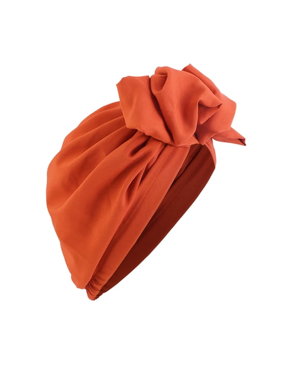Turban Cap For Women Bow Pre Tied Beanie Cap Cancer Head Scarf Hat Stretchy Hair Covers Turban Hats African Women Headwear Orange