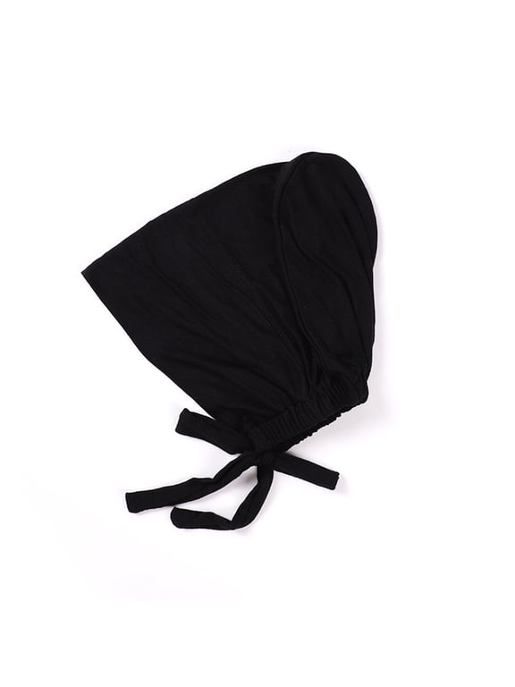 Turban Cap for Women Adjustable Drawstring Undercap Stretch Chemo Full Hair Cover Hijab Inner Cap Lightweight Head Wrap Head Scarf Daily Prayer Hat Black