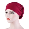 thumbnail image 1 of CXHEGBEJ Turban Cap For Women Plain Color Beanie Hat Muslim Hijab Cap Head Wrap Soft Hijab Scarfs Chemo Headwear Hat Sleep Cap for Sensitive Skin, Hair Loss, Alopecia, Chemo, Indoors and Outdoors Red, 1 of 4
