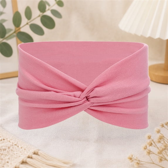 CXHEGBEJ Twist Cross Wide Headbands For African Women Hair Wrap Extra Turban Head Bands for Lady Large Sport Workout Stretch Non-slip Big Hair Bands Pink